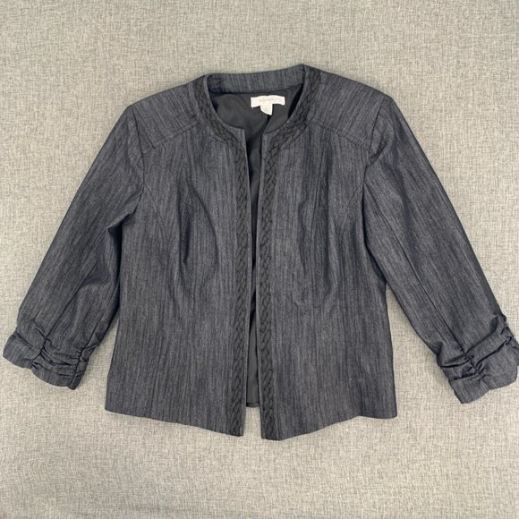 Dressbarn Gray Open Jacket Small‎ Lined Cotton & Polyester Scrunched Detail - Picture 1 of 13